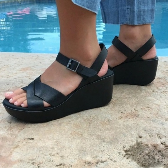 Korks Sz 8 Denica Tan Leather Platform Wedge Sandals - Picture 2 of 6